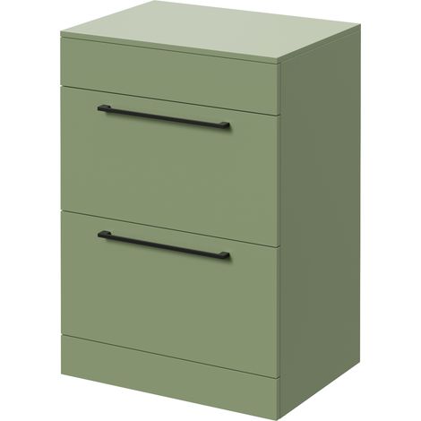 Napoli 460 Olive Green 600mm 2 Drawer Vanity Unit for Countertop Basins - 600mm - Matt Black 320mm Handle