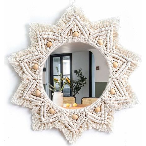 Boho Wall Hanging Macrame Mirror Decorative Mirror for Home Decor (1/5)