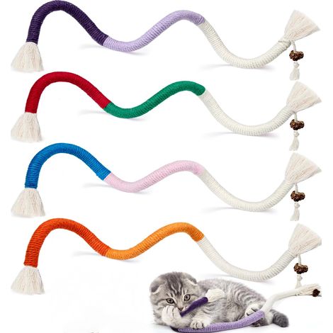 Lot de 4 cordes à mâcher pour chat, cordes à jouet interactives de 70 cm à herbe à chat naturelle, cordes sûres pour nettoyer les dents adaptées aux chatons et toutes races de chats (1/5)