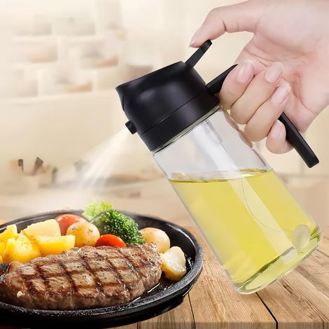 Ölsprüher zum Kochen, 2-in-1-Spenderflasche für Küche, 470 ml, lebensmittelecht für Heißluftfritteuse, Salat, Braten, Grillen (1/4)