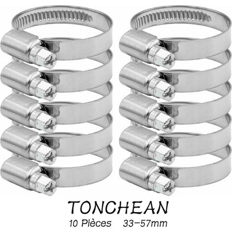 Abrazaderas ajustables para mangueras TONCHEAN de 33-57 mm, acero inoxidable 304, surtido de abrazaderas para mangueras para tuberías de agua domésticas, gas doméstico, tuberías de automóviles y grifo (1/4)