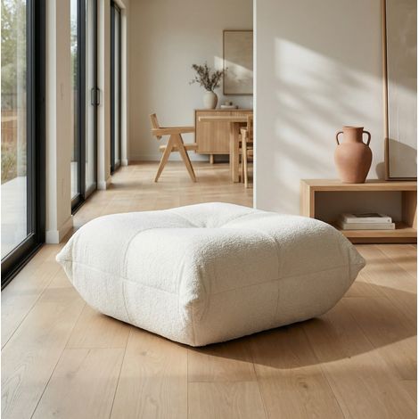 REDOM puff reposapiés 96x33x33 cm, uso versátil, espuma continua, base antideslizante, chenilla beige (1/5)