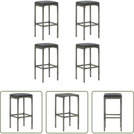 Tabouret de comptoir - Tabourets de bar avec coussins lot de 4 gris résine tressée (1/5)