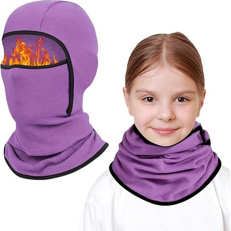 Deux cagoules d'hiver chaudes pour enfants de 6 à 14 ans, masque de ski multifonctionnel coupe-vent, bonnet de cyclisme avec cache-cou, bonnet pour garçons et filles, sports d'hiver en extérieur, viol (1/5)