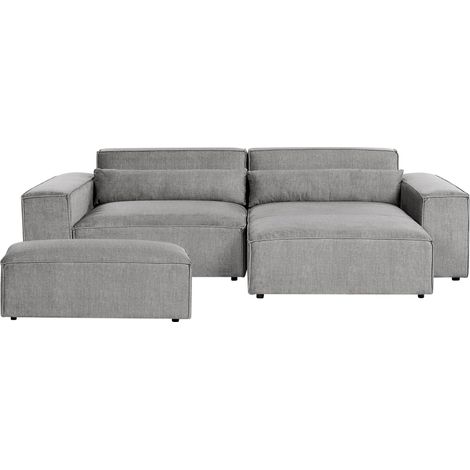 Modular Corner Sofa 2 Seater HELLNAR Fabric Grey with Ottoman Left Hand (1/5)