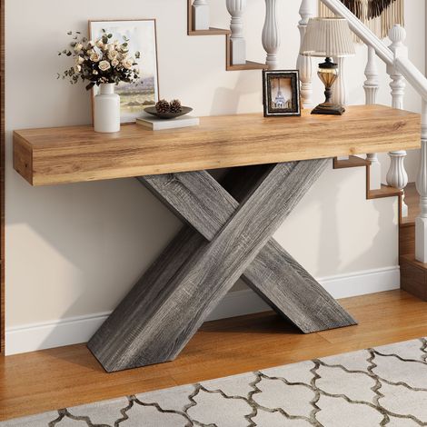 Tavolo consolle 140x30x80 cm naturale in pannello truciolare con struttura a X salvaspazio (1/5)