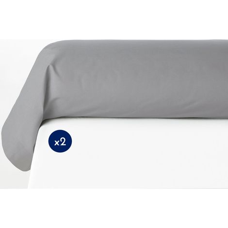 Lot de 2 taies de traversin coton 57 fils Gris Clair 85x185 cm
