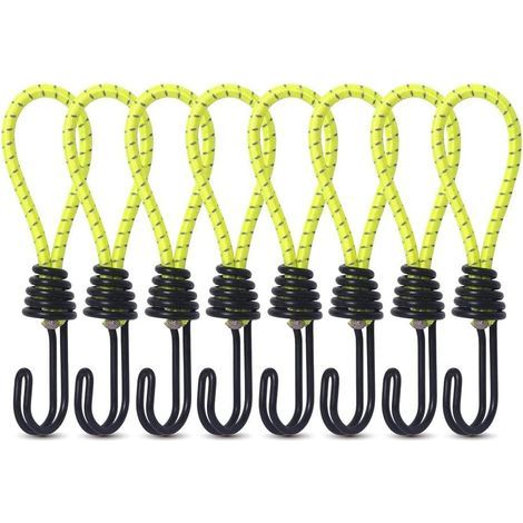 Lot de 8 sangles élastiques pour tente de camping en plein air - Sangle fixe - Crochet de corde élastique - Accessoires de camping - Corde de traction (jaune) (1/5)