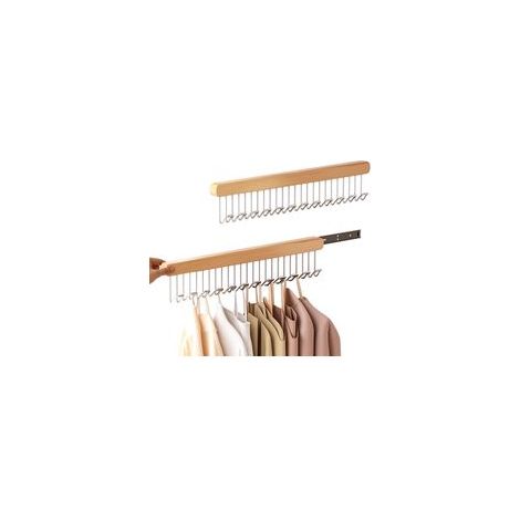 2 ausziehbare Kleiderbügel für Schränke – 12 Schlaufen für Gürtel, Krawatten, Westen, Schals und Schmuck – Verlängerungsschiene links für Kleiderschränke und Garderoben. – Crezuo