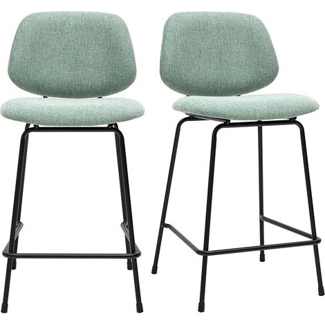 Barhocker aus Samt-Effekt-Textil in Celadon-Grün und Metall H66.5 cm BARNET (2er-Set)