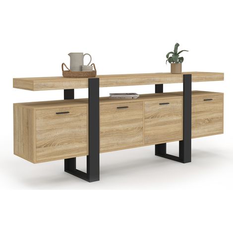 Buffet enfilade 200 cm PHOENIX XXL 4 portes avec niche bois et noir