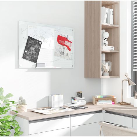 Tableau blanc magnétique en verre 90x60 cm blanc, mural, gain de place pour bureau – MEUBLIV (1/5)