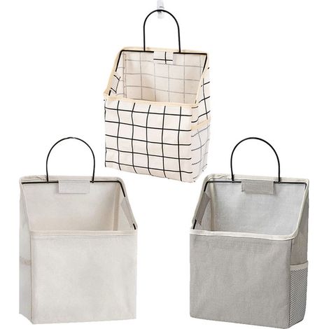 3 pièces organisateur mural suspendu, sacs de rangement en coton lin, design minimaliste pliable, pour cuisine, salle de bain ou bureau (1/4)