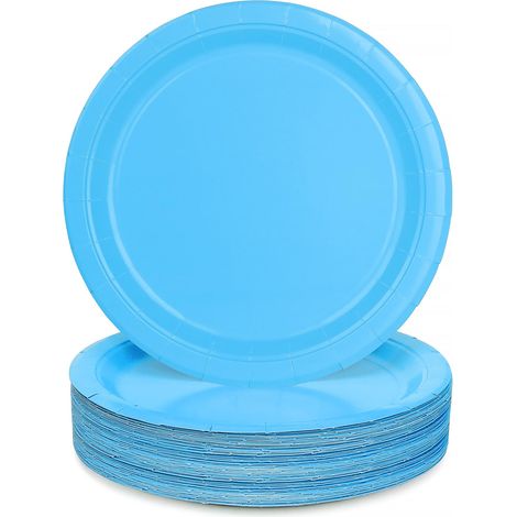 Assiette De Fête Bleue 9'' (23cm) 50 Pièces Anniversaire Enfant Garçon Et Fille Décoration De Fête Accessoires Assiettes En Carton (1/5)