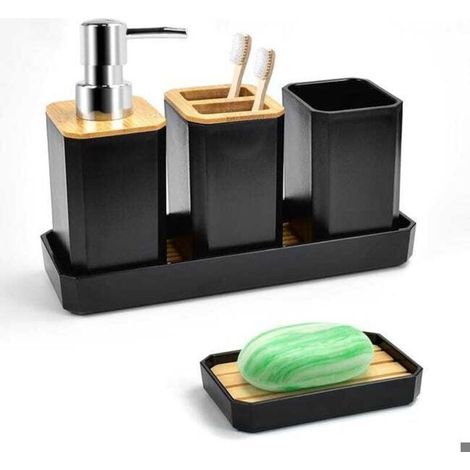 Ensemble salle de bain 5 pièces : porte-brosse à dents, gobelet, distributeur de savon et porte-savon (1/5)