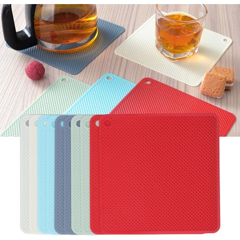 5 couleurs, 10 pièces par paquet, dessous de verre carrés en silicone alvéolé, isolants thermiques, résistants aux hautes températures, anti-brûlures et antidérapants. (1/5)