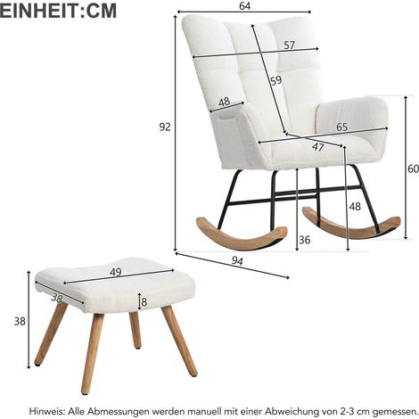 Schaukelstuhl 94x64x92 cm Weiß mit Fußhocker, Bouclé-Stoff und Holzgestell MEUBLIV (1/5)