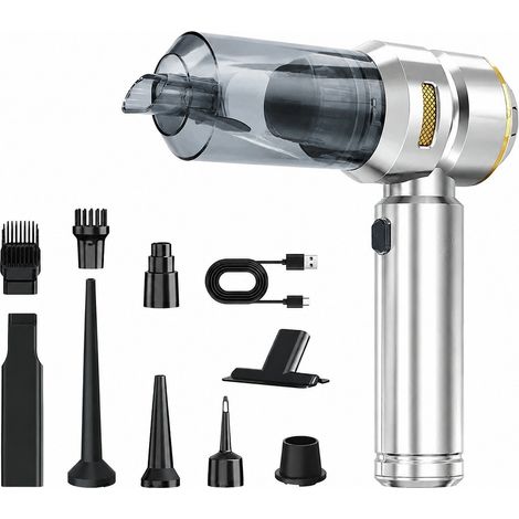 Handstaubsauger fürs Auto, Silber Gold 121, 2-in-1-Funktion: Blasen und Saugen, wiederaufladbar, tragbar für Zuhause und Auto (1/5)