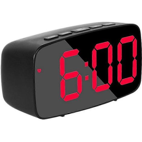 Réveil numérique intelligent, format table de chevet, réveil de bureau USB de voyage à LED rouge, avec affichage de la date au format 12/24 heures, de la température et fonction snooze, noir/rouge. (1/5)