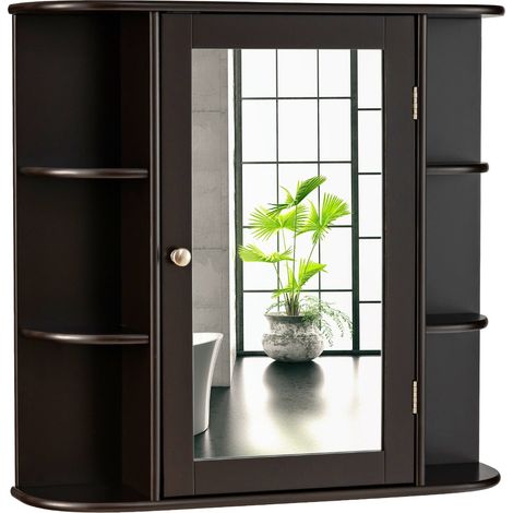 Mobiletto da bagno a muro compatto 65 x 17 x 64 cm pratico specchio design moderno MDF marrone 200012771