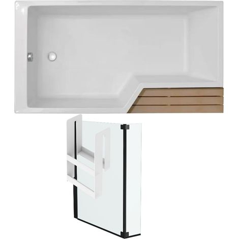 Pack 170 x 90 Bañera ducha antideslizante JACOB DELAFON Neo versión izquierda blanco mate + mampara bañera negra mate (1/5)