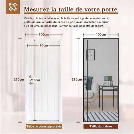 Porte Moustiquaire à Fermeture Aimantée 100x220cm réversible à Ouverture Latérale Gauche et Droit Maille Ultra Fine Sans Perage Anti-insectes Noir (1/4)