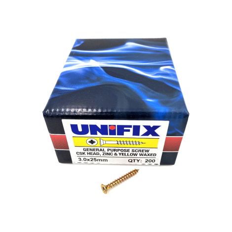 Unifix Chippy Woodscrews 3.0 x 25mm - 9CHIPPY/020 - Box of 200