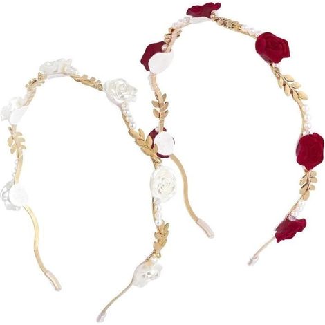 2 Pièces Bandeau Rose,Rouge Blanc Rose Bandeau à Perles,Couronne de Fleurs pour Cheveux Serre Tete Fleur,Accessoires pour Cheveux (1/4)