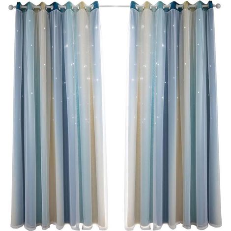 SABIR Rideau occultant pour chambre à coucher, rideau anti-bruit, isolation thermique, rideaux opaques avec motif (53"W x 83"H (134 x 210cm), Bleu) (1/4)