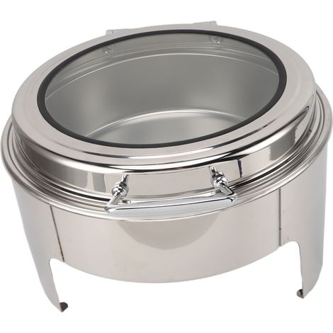 Réchaud rond en acier inoxydable de 6 L avec couvercle en verre visible, serveur de buffet épais pour événements, mariage, dner de camping, 1 poêle pleine grandeur (1/5)