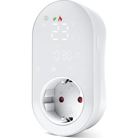 Enchufe termostático con wifi, controlador de temperatura programable de 220 V y 16 A con modos de calefacción y refrigeración, termostato digital LED compatible con Smart Life, Alexa y Google Assista