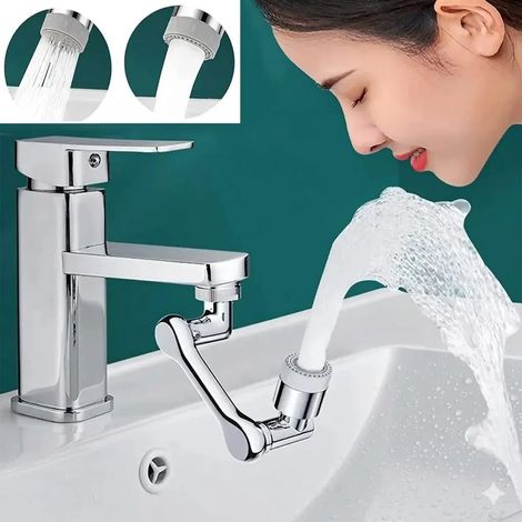 Grifo giratorio de 1080° con filtro antisalpicaduras – Regulador de caudal y aireador universales – Brazo giratorio de doble función para baño y cocina – 1 pieza (1/5)