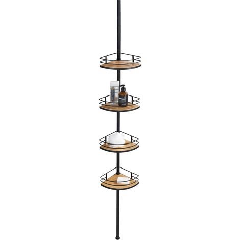 Wenko – Étagère de douche télescopique – 4 niveaux – en bambou et acier inoxydable – dimensions 31 x 23 x 65-275 cm – installation entre sol et plafond (1/6)
