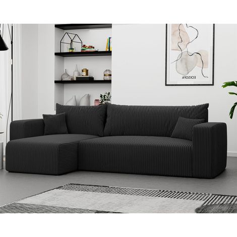 Ecksofa mit Schlaffunktion Sofa LUNA Stoff Poso Schwarz Ottomane Links