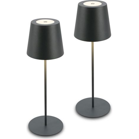 Briloner KIKI 2er Set LED Tischlampe kabellos, Touch, Dimmbar, USB-C Aufladung, IP44, Höhenverstellbar, Anthrazit, Ø12 x 36 cm (1/5)