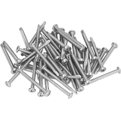 Vis Autoperceuse Acier Inoxydable 410 M4.8x50mm Tête Ronde Cruciforme Pour Bois Métal Lot De 50 (1/5)