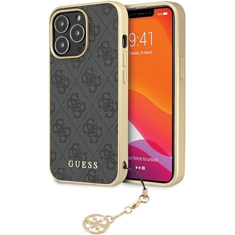 Custodia per iPhone 14 Pro Guess 4G Charms Collection, colore grigio. (1/5)