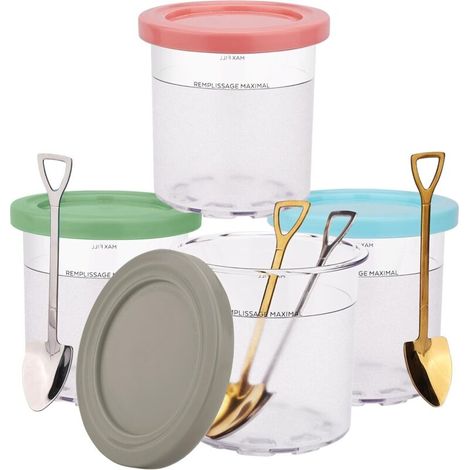 Bardusch - 4 pots glace + couvercles compatibles Ninja Creami (NC301/300/299AMZ), lave-vaisselle, 4 couleurs (1/4)