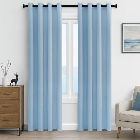 Lot de 2 Rideau Occultant Bleu Ciel à Oeillets pour Chambre 140x240 CM, Rideaux Thermiques Isolants Anti Froid et Chaleur Décoration Porte Fenetre Salon Moderne, Rideau Opaque Doux (1/5)