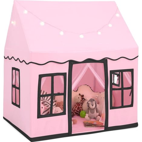 GOPLUS Tente de Jeux pour Enfants Garçons Filles, Maison de Jeux Intérieure avec Étoiles, Tapis Antidérapant, Fenêtres Ventilées, Grand Espace pour 3 Enfants/2 Adultes, Cadeau pour 3 à 10 Ans, Rose