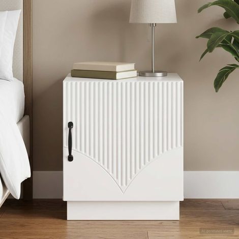 Table de chevet avec rangement en bois d’ingénierie blanc brillant, 43 x 34,5 x 47 cm, 9.53kg - PANGIVO (1/5)