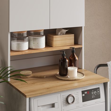 Armoire machine à laver Viktor, Blanc/Artisan, 68x88.2cm 2 pièces avec étagère, Vicco — vue 4