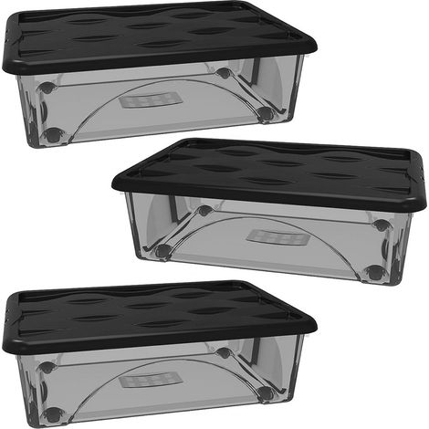 3 Scatole Multiuso 60x40x18 Organizer Box Portaoggetti Contenitore 30LT STORAGE Salvaspazio con Coperchio Nero e 4 Ruote Sovrapponibile cassa organizzazione cesta indumenti Casa Bagno Ufficio (1/5)