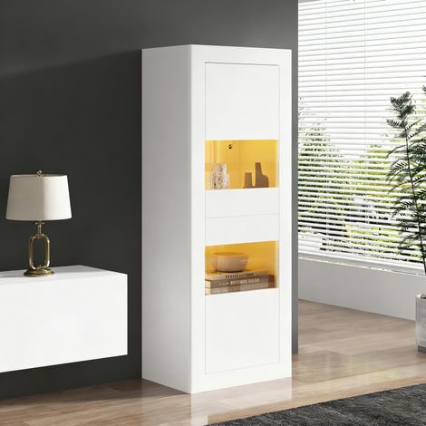 Vitrine blanche avec éclairage LED, 1 étagère en verre, 6142162 cm, vitrine, vitrine autoportante, armoire haute, armoire de rangement. (1/5)