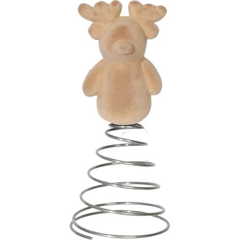Garniture Pour Sommet D Arbre De Noel - Renne En Décoration Festive Avec Base À Ressort - Marron Ou Kaki - Lot De 1 (1/5)