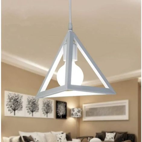 Suspension Filaire forme Triangulaire Lustre Suspension Luminaire en Métal -Blanc (1/4)