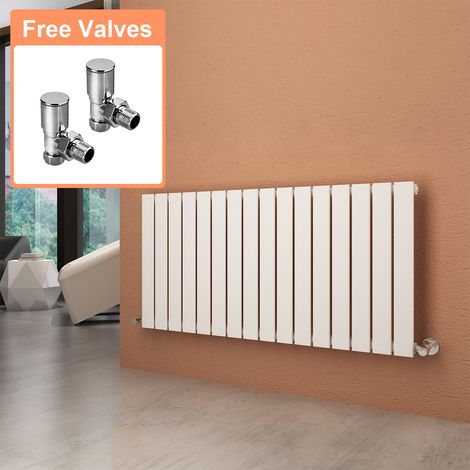 ELEGANT 600 x 1216 mm White Horizontal Column Designer Radiator Single Flat Panel Radiator Heater + Angled Radiator Valves (1/5)