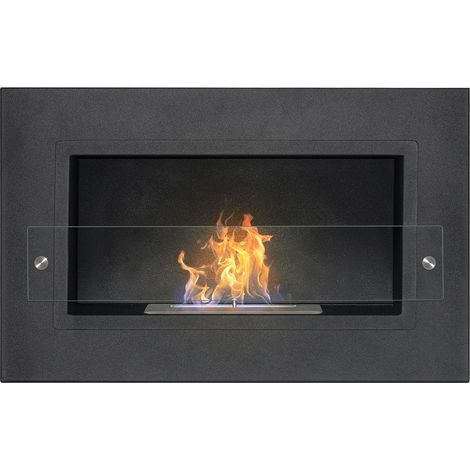 Frankystar – Cheminée bioéthanol encastrée 1 brûleur 1,5L – Acier inoxydable et verre trempé – Dimensions 64x40 cm – Pour pièces jusqu'à 25 m²