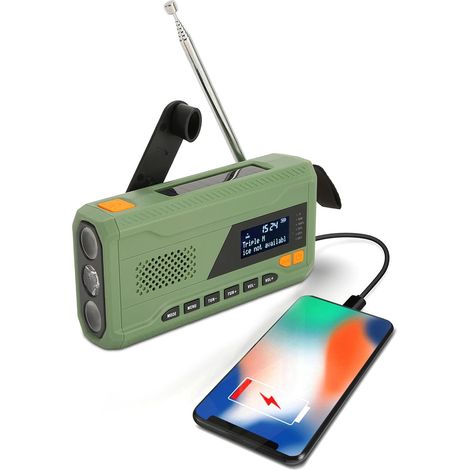 Radio Solaire à Manivelle, Radio D'urgence à Manivelle DAB FM avec Bluetooth, Radio Météo D'urgence Portable avec Antenne Télescopique de 60 Cm/23,6 Pouces, Radio D'urgence avec Lampe de Poche pour le (1/5)