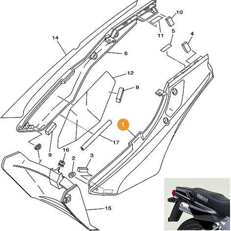 Yamaha 4GW-21711-00-P7 Copertura laterale 1 (sinistra) TDR125 2001 Nero e grigio